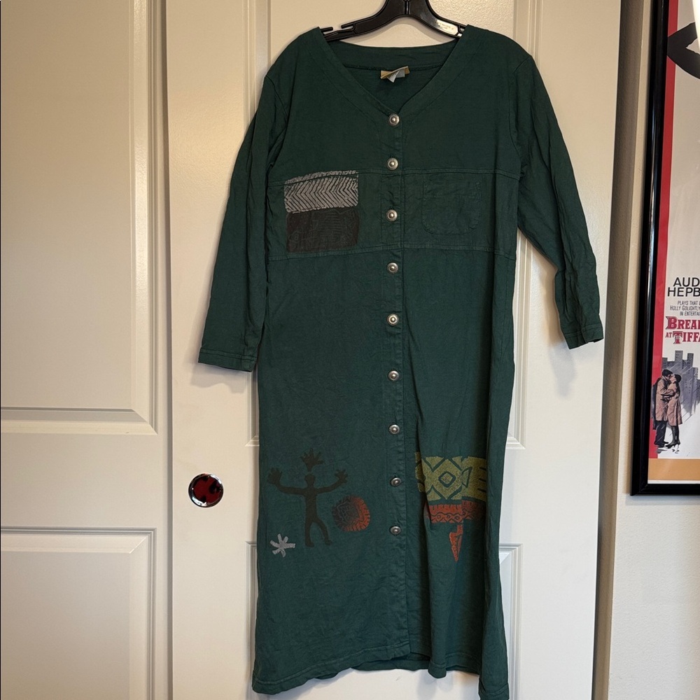 VINTAGE BLUE CACTUS DRESS MAXI Button Down